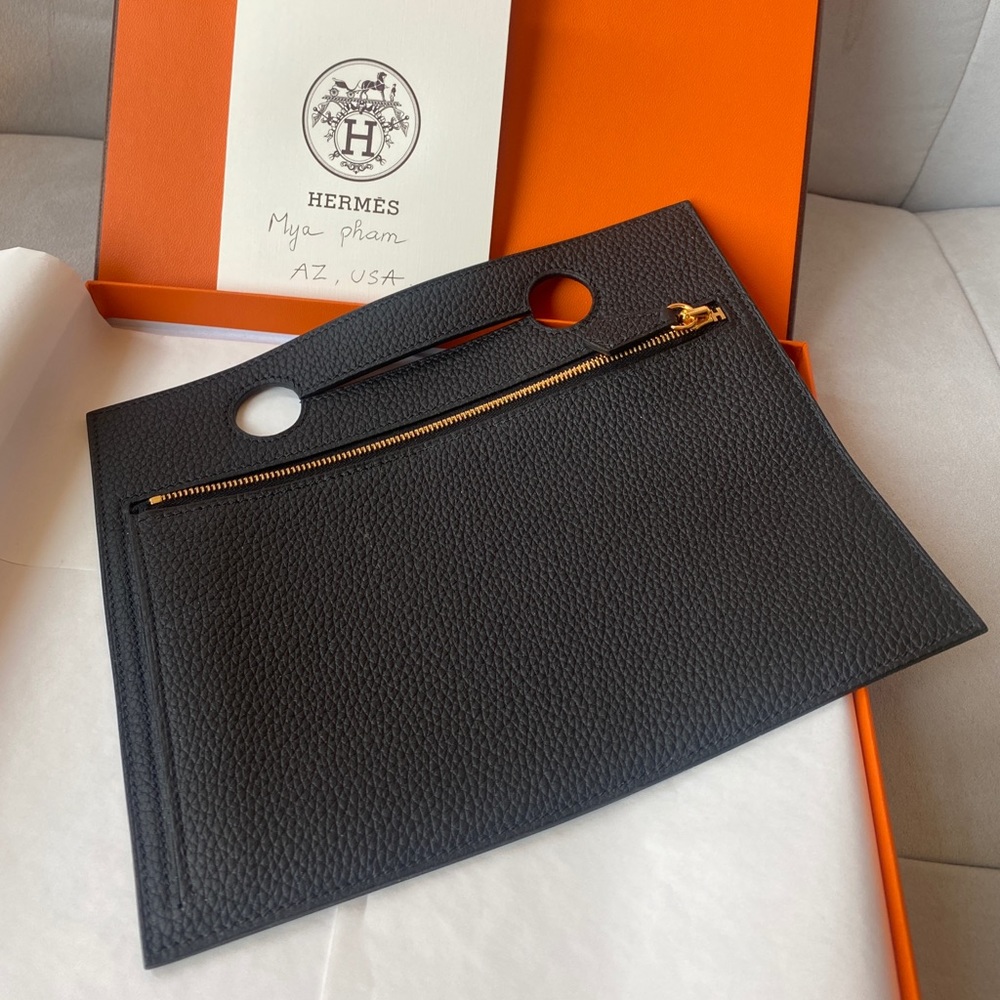 Back pouch for Birkin 30. Noir.Togo leather GHW